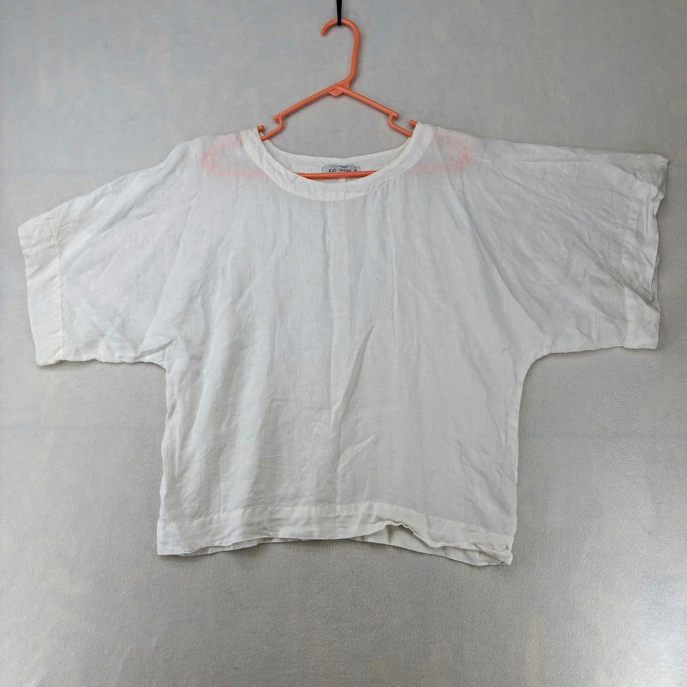 Cut Loose 100% Linen Woven Pullover Blouse White Round Neck Dolman Sleeve M